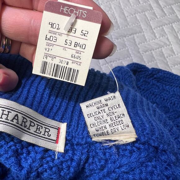 Joan Harper VINTAGE NWT Womens Chunky Cable Knit Sweater sz L Blue NES Retro - Picture 8 of 8